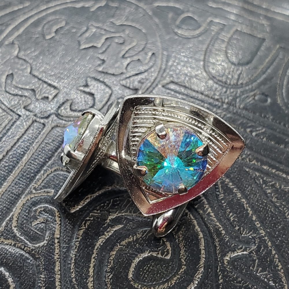 Vintage AB rhinestone and silver tone cufflinks